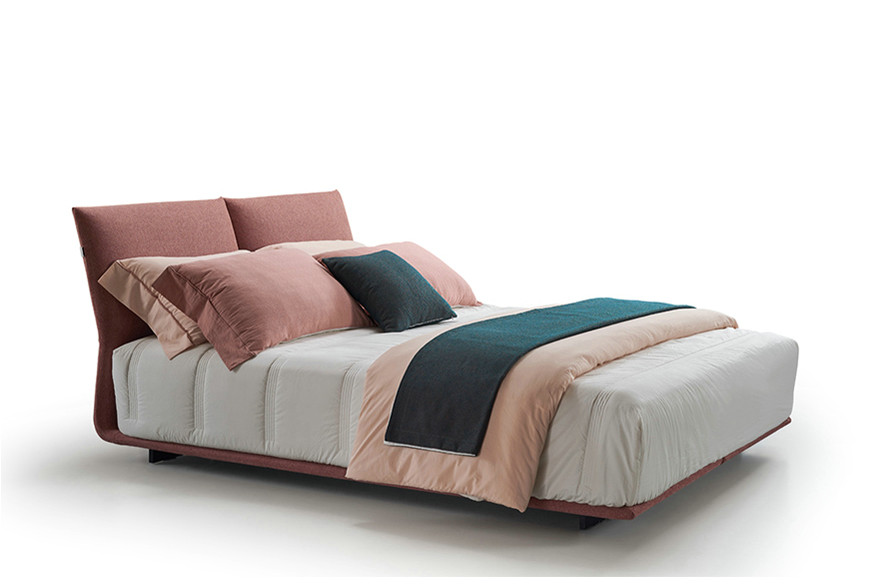 Pink Upholstered Bed Samara Double Bed, Curved Headboard
