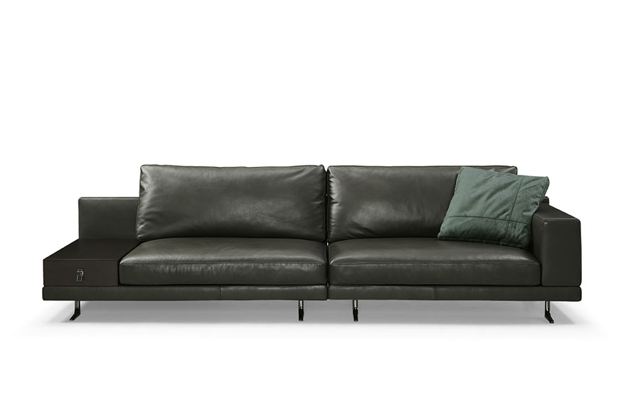 round grey leather sofa