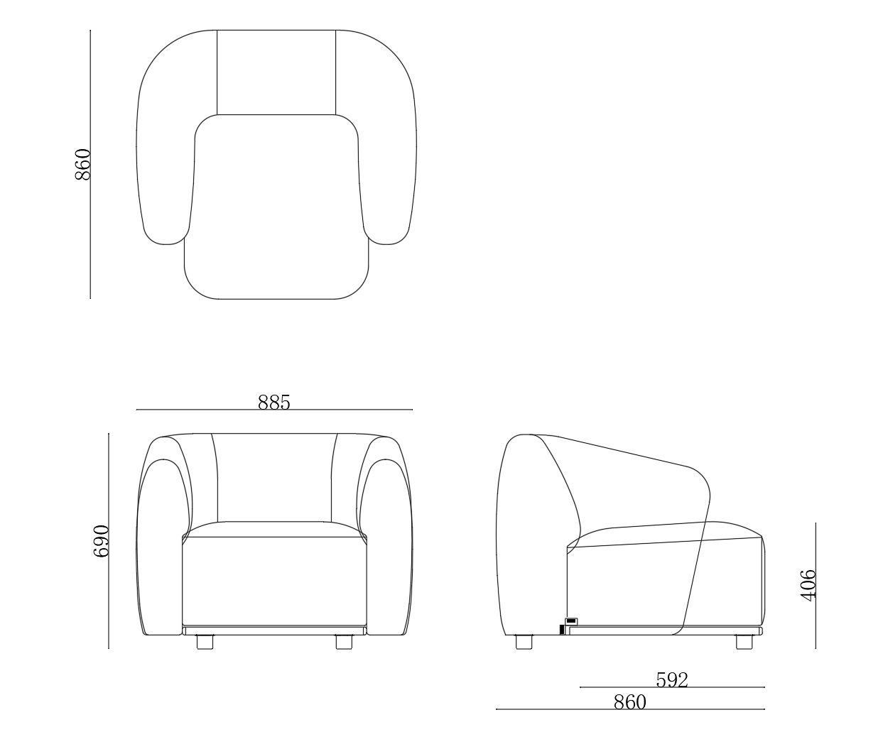 The simple CAD Drawing of sofa chair G.