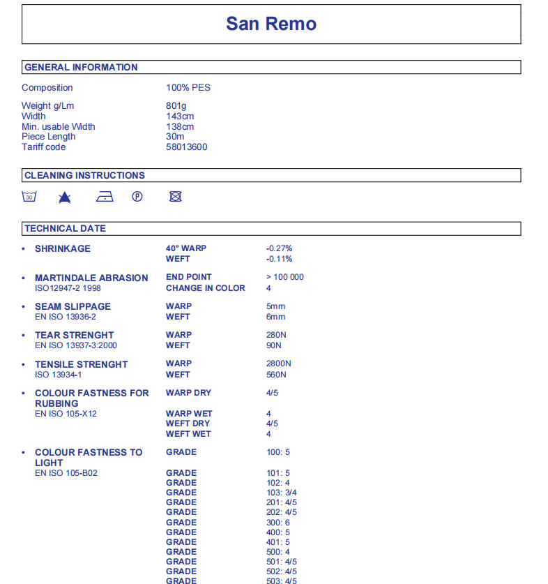 TEST REPORT FOR SOFA FABRIC
